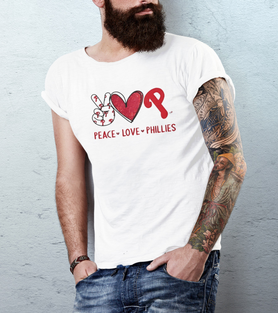 Peace Love Phillies Hand Sign Heart Shape Philadelphia Phillies T-Shirt