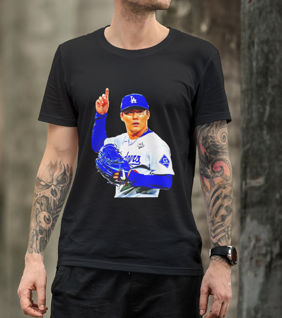 Yoshinobu Yamamoto '26 Los Angeles Dodgers Player Blue Glove T-Shirt