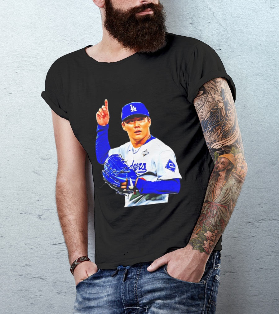 Yoshinobu Yamamoto '26 Los Angeles Dodgers Player Blue Glove T-Shirt