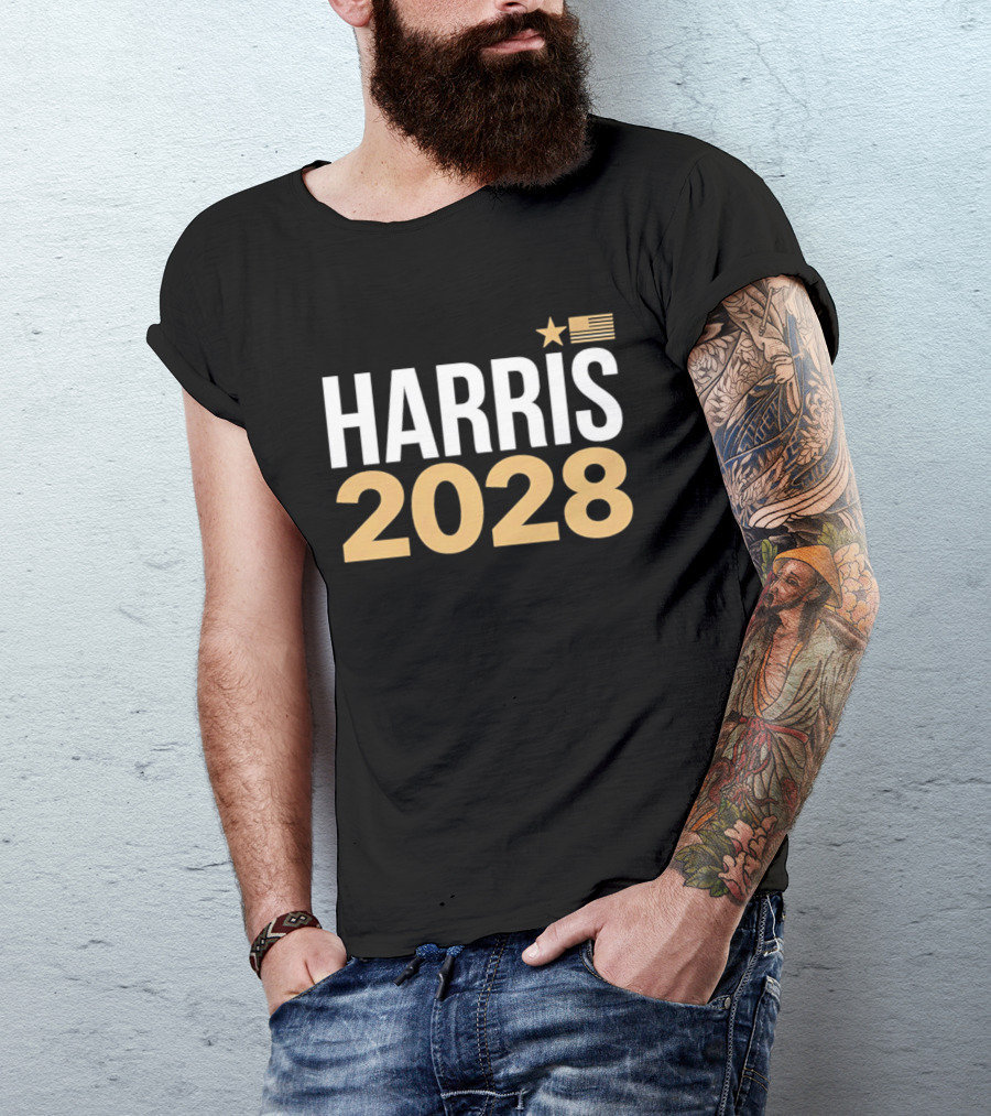 Harris 2028 USA Flag Star T-Shirt
