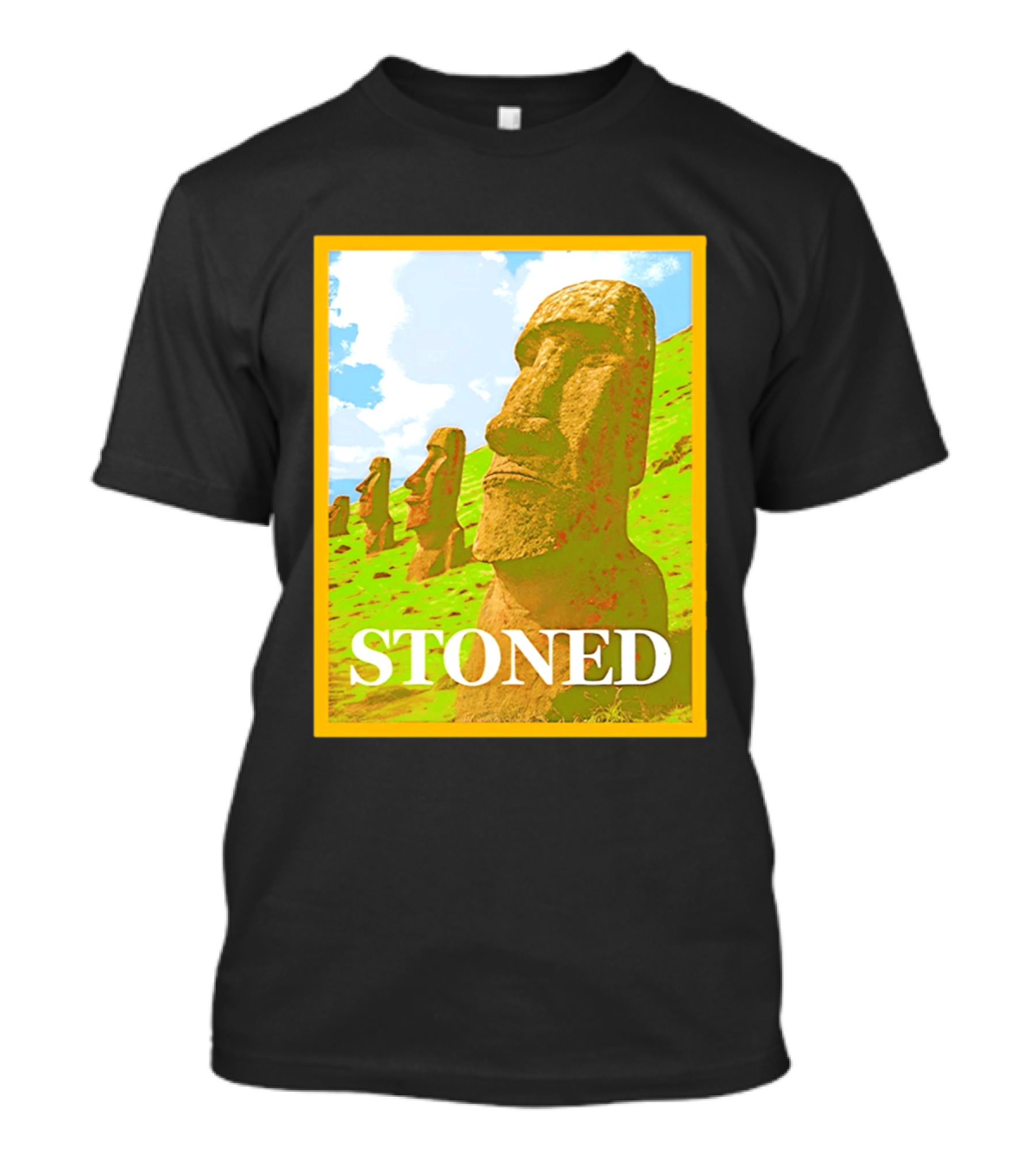 Stoned Moai Statue Easter Island Head Print T-Shirt