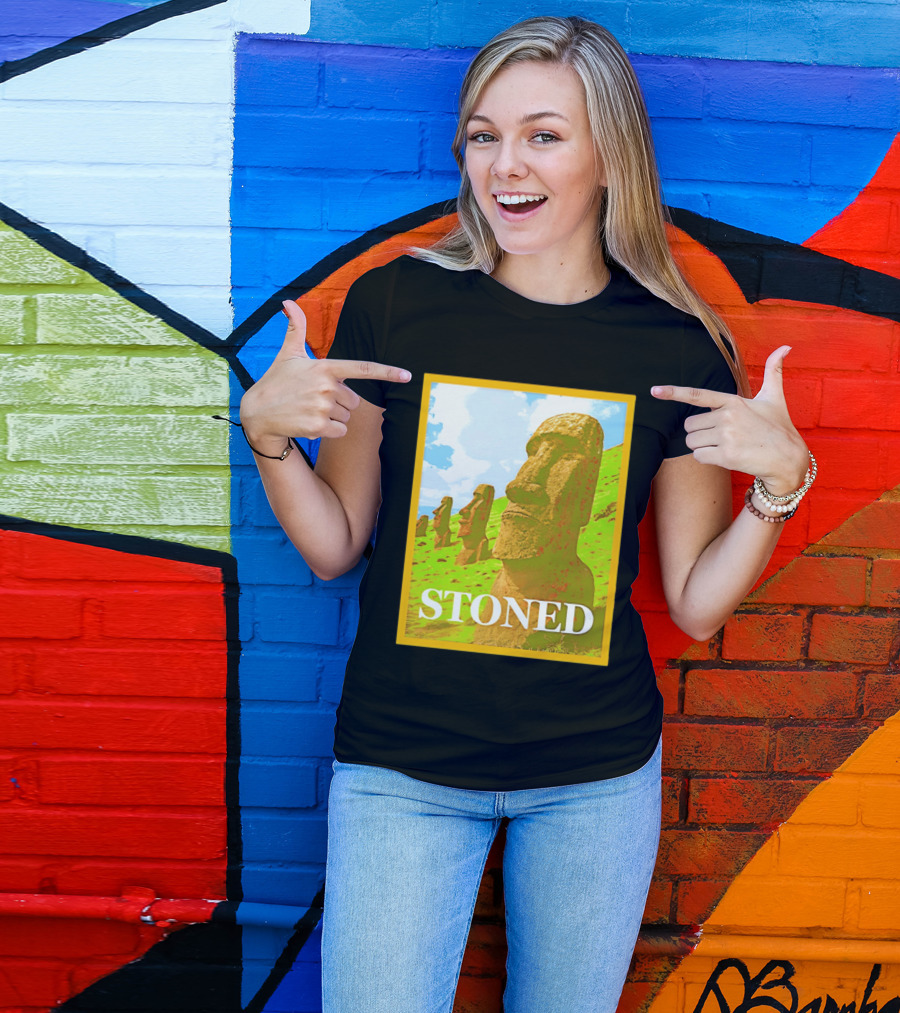 Stoned Moai Statue Easter Island Head Print T-Shirt