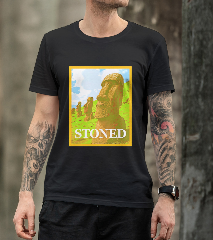 Stoned Moai Statue Easter Island Head Print T-Shirt
