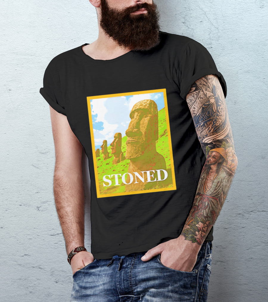Stoned Moai Statue Easter Island Head Print T-Shirt