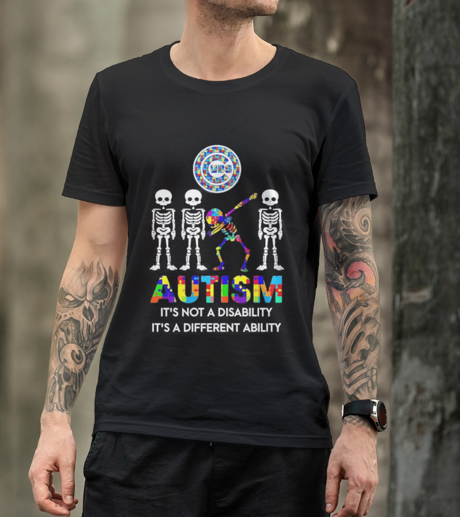 Chicago Cubs Autism It's Not A Disability It's A Different Ability Skeleton Puzzle T-Shirt