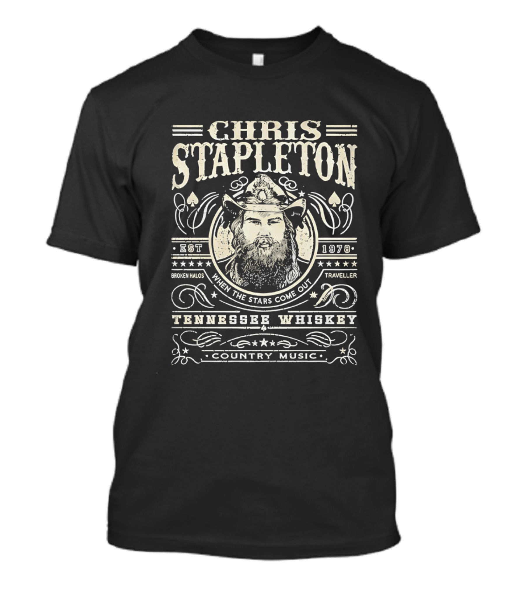 Chris Stapleton Tennessee Whiskey When The Stars Come Out Broken Halos Traveller Country Music T-Shirt