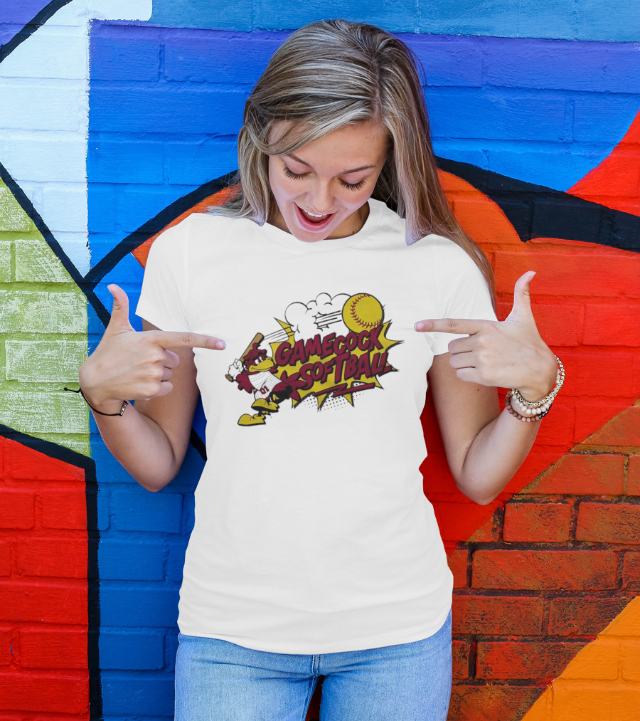 Gamecock Softball Cartoon Player Batting With Ball T-Shirt