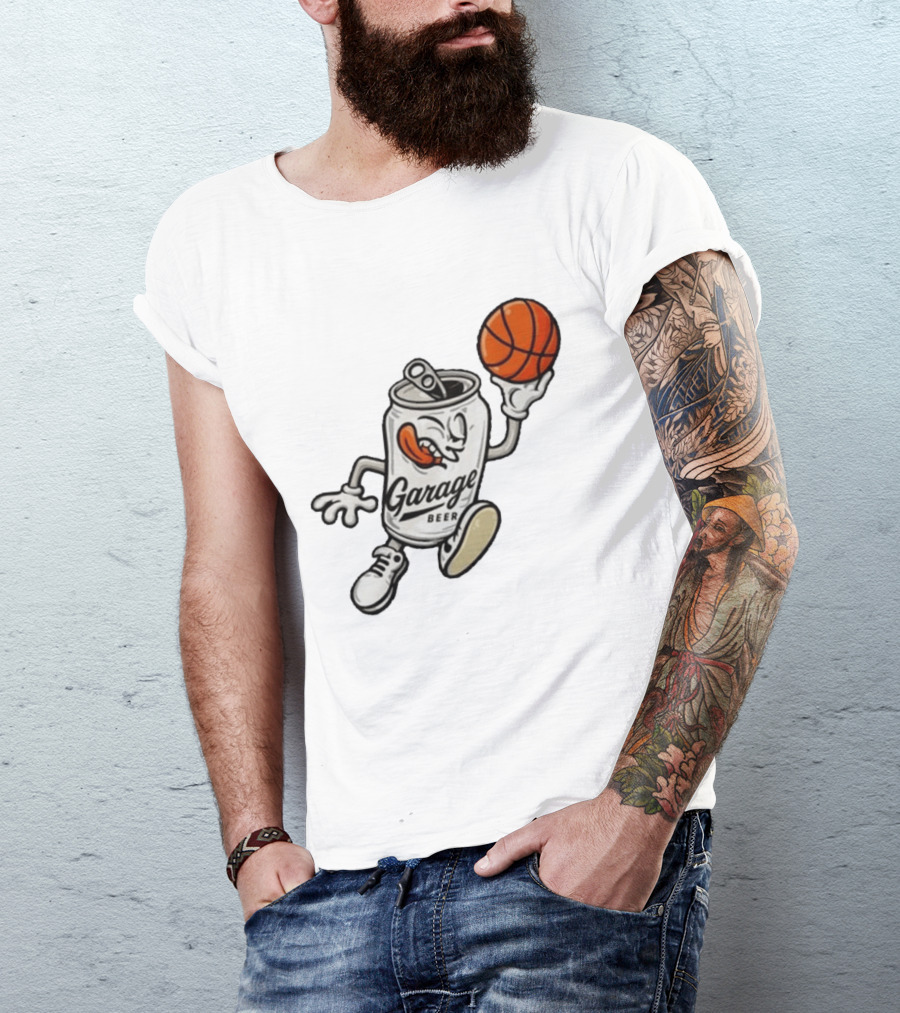 Garage Beer Can Basketball Cartoon T-Shirt
