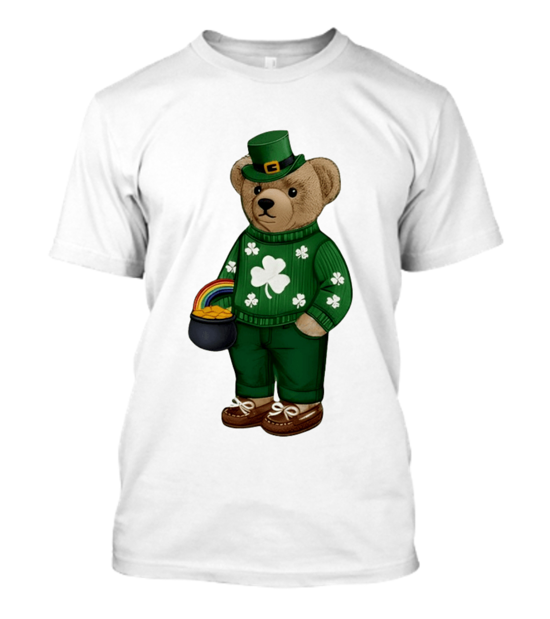 Lucky Teddy Bear Irish St Patricks Day Clover Rainbow Pot Of Gold T-Shirt
