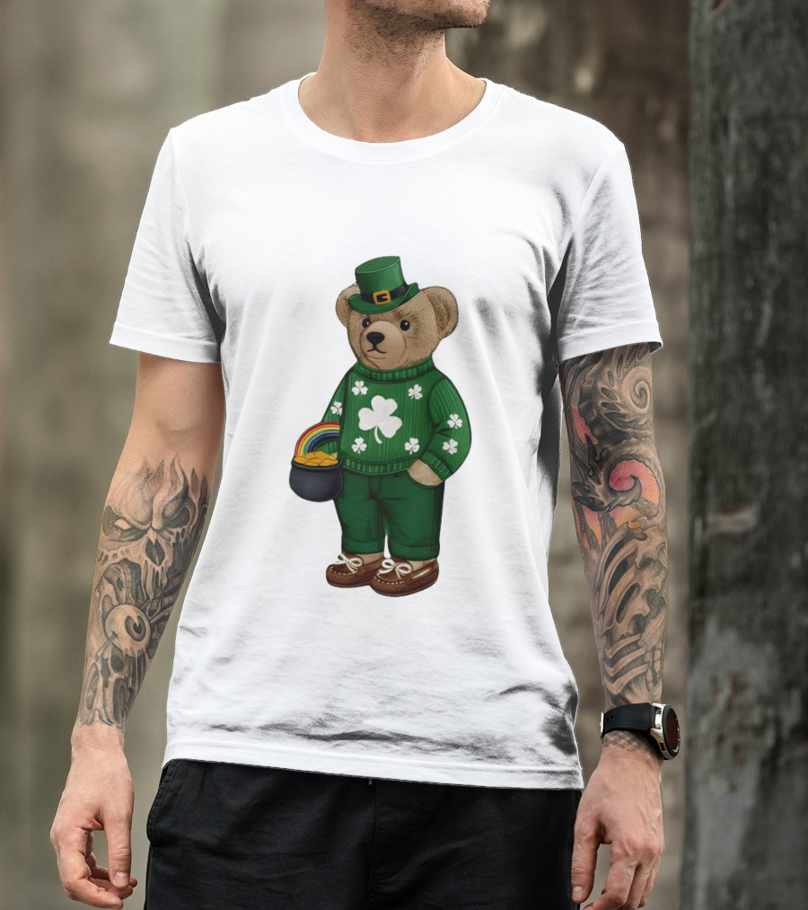 Lucky Teddy Bear Irish St Patricks Day Clover Rainbow Pot Of Gold T-Shirt