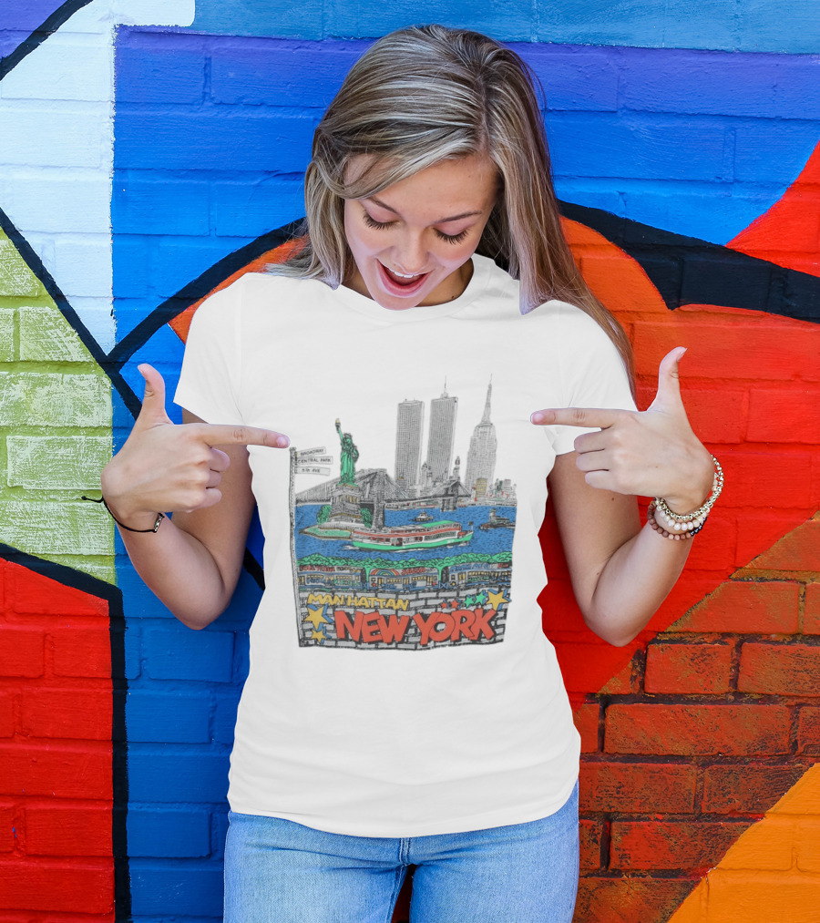 Statue Of Liberty Brooklyn Bridge Broadway Central Park 5th Ave Manhattan New York Skyline T-Shirt