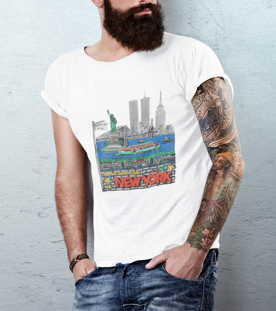 Statue Of Liberty Brooklyn Bridge Broadway Central Park 5th Ave Manhattan New York Skyline T-Shirt