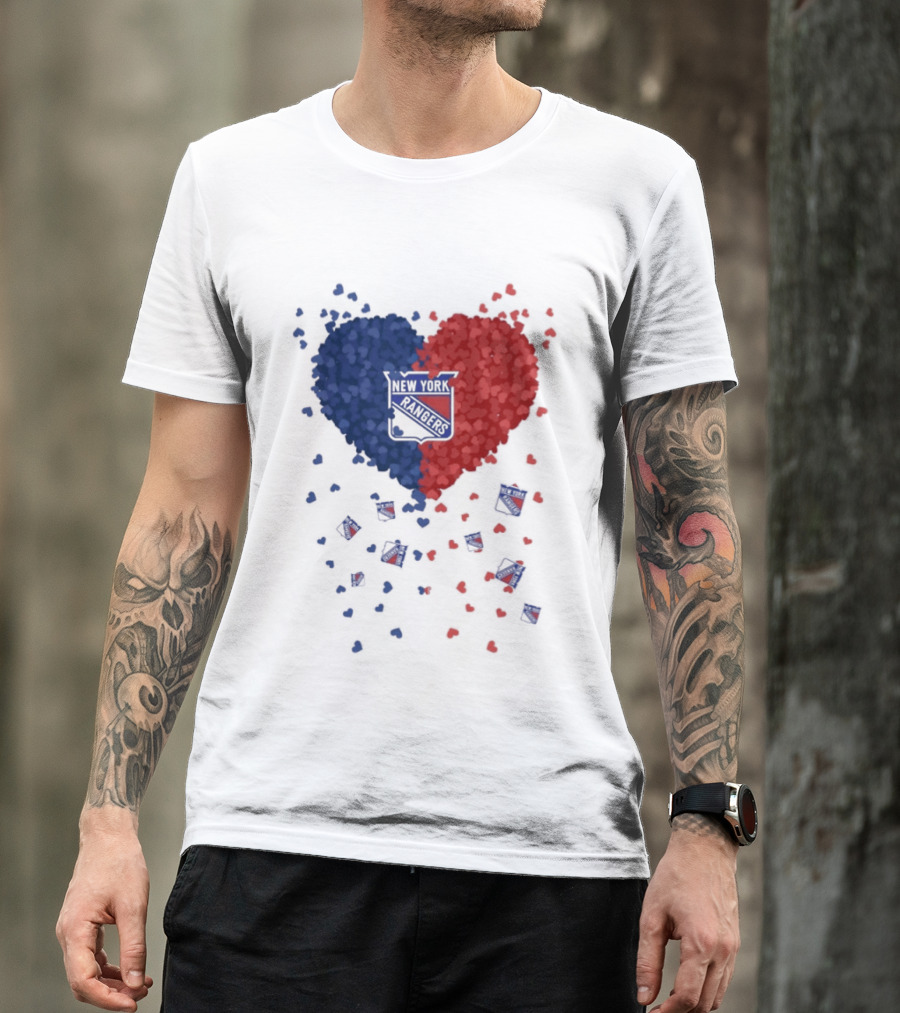 New York Rangers Heart Shaped Emblem With Blue And Red T-Shirt