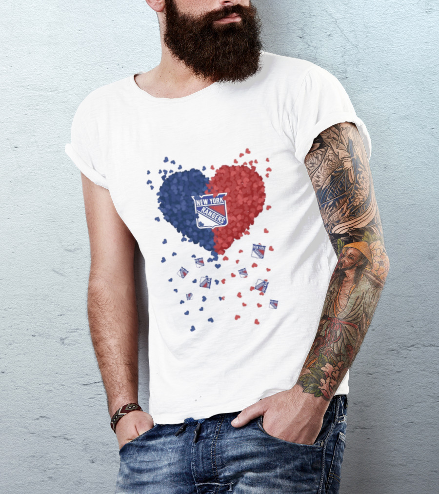 New York Rangers Heart Shaped Emblem With Blue And Red T-Shirt
