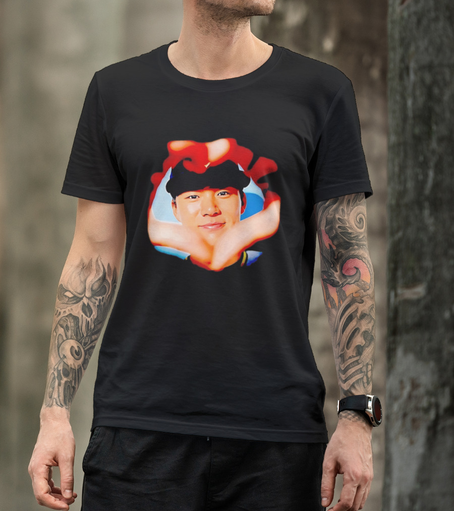 Yoshinobu Yamamoto Los Angeles Dodgers Heart Hand Photo T-Shirt