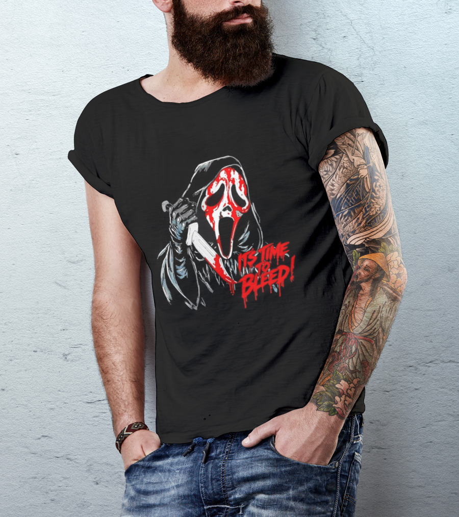 Ghost Face Time To Bleed Horror Iconic Scream Mask T-Shirt