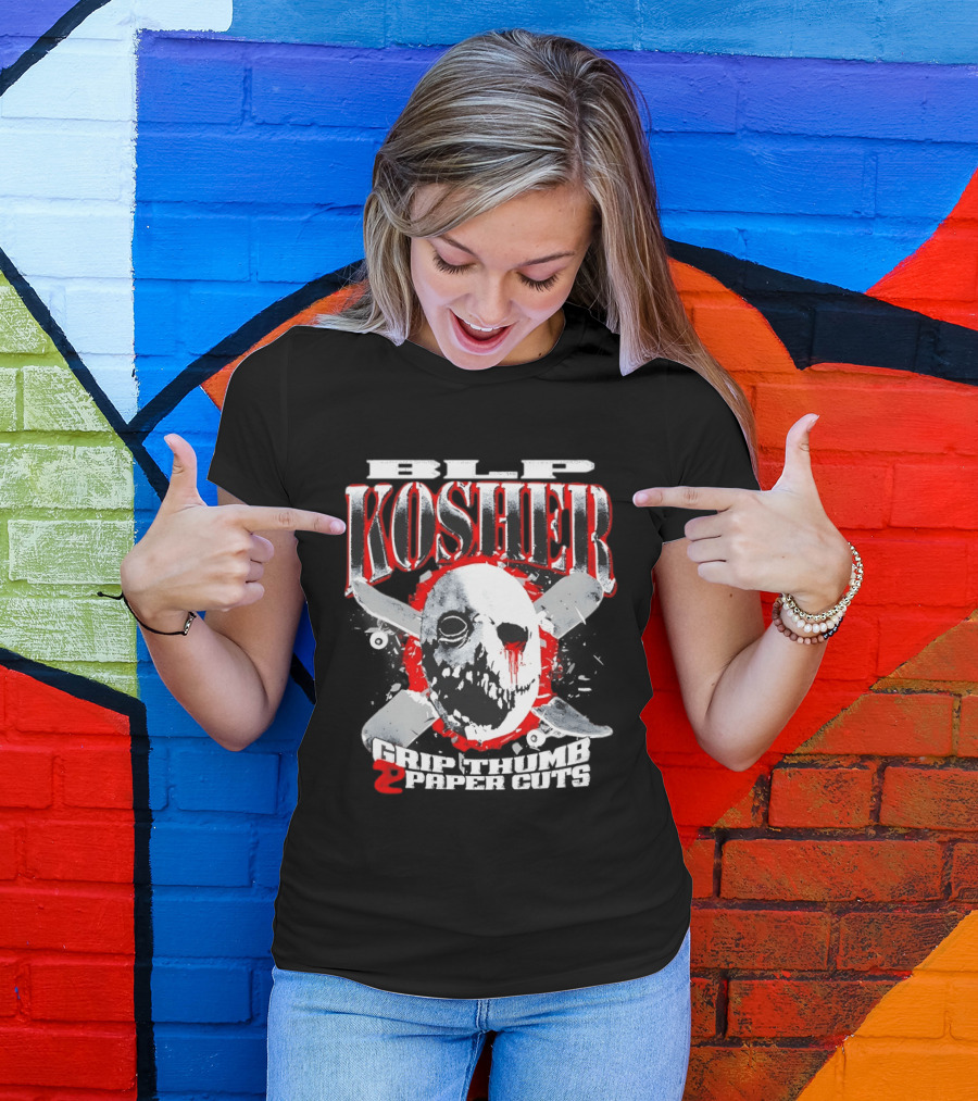 RIP Kosher Grip Thumb Paper Cuts Horror Mask Cross Knives T-Shirt