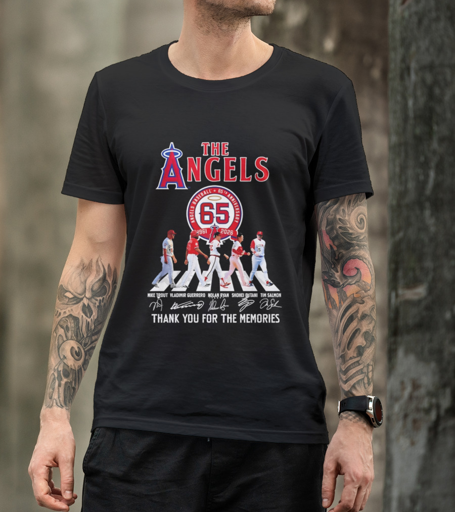 The Angels Baseball 65th Anniversary 1961 2026 Thank You For The Memories Mike Trout Vladimir Guerrero Nolan Ryan Shohei Ohtani Tim Salmon T-Shirt