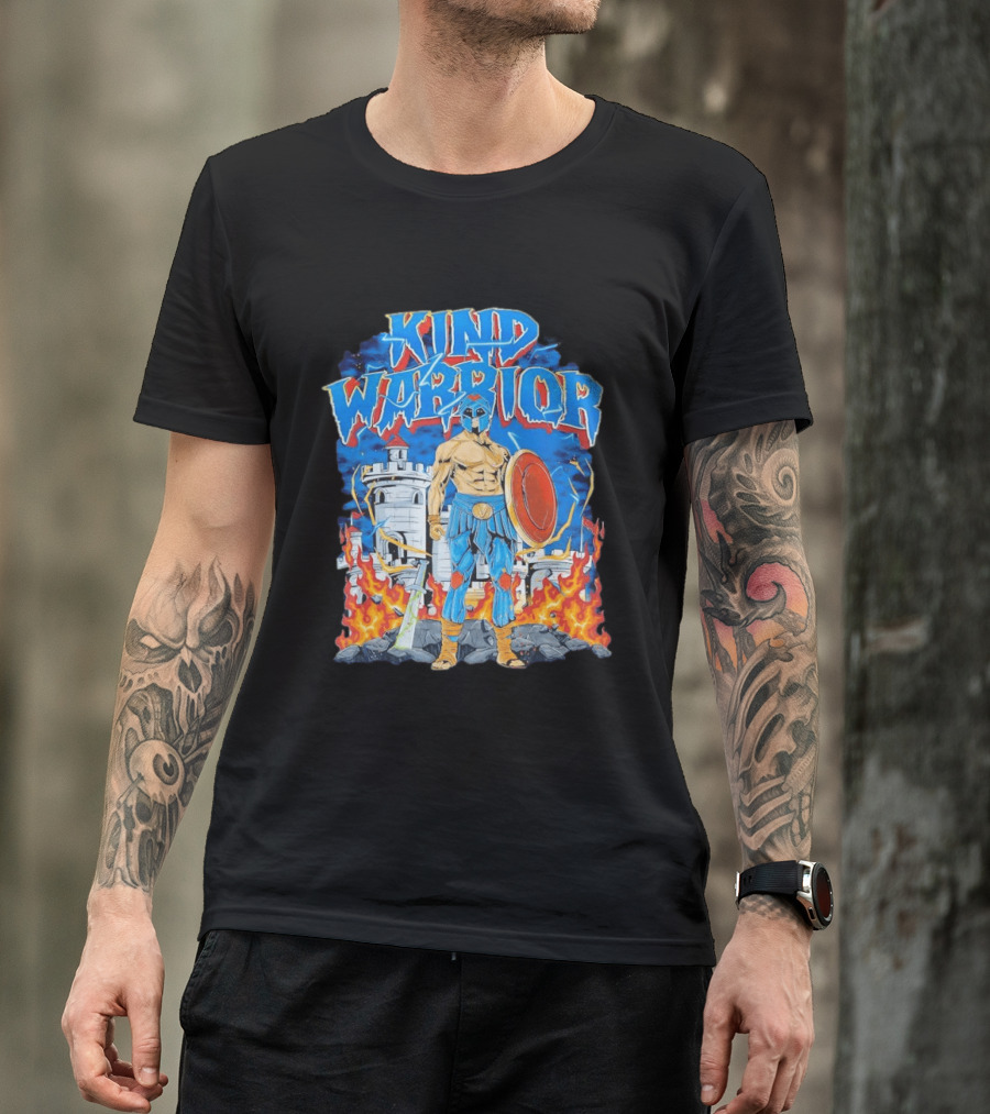 Kind Warrior Castle Flames Comic Hero T-Shirt