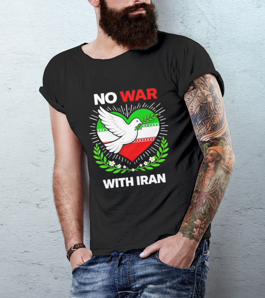 No War With Iran Dove Peace Heart Flag T-Shirt