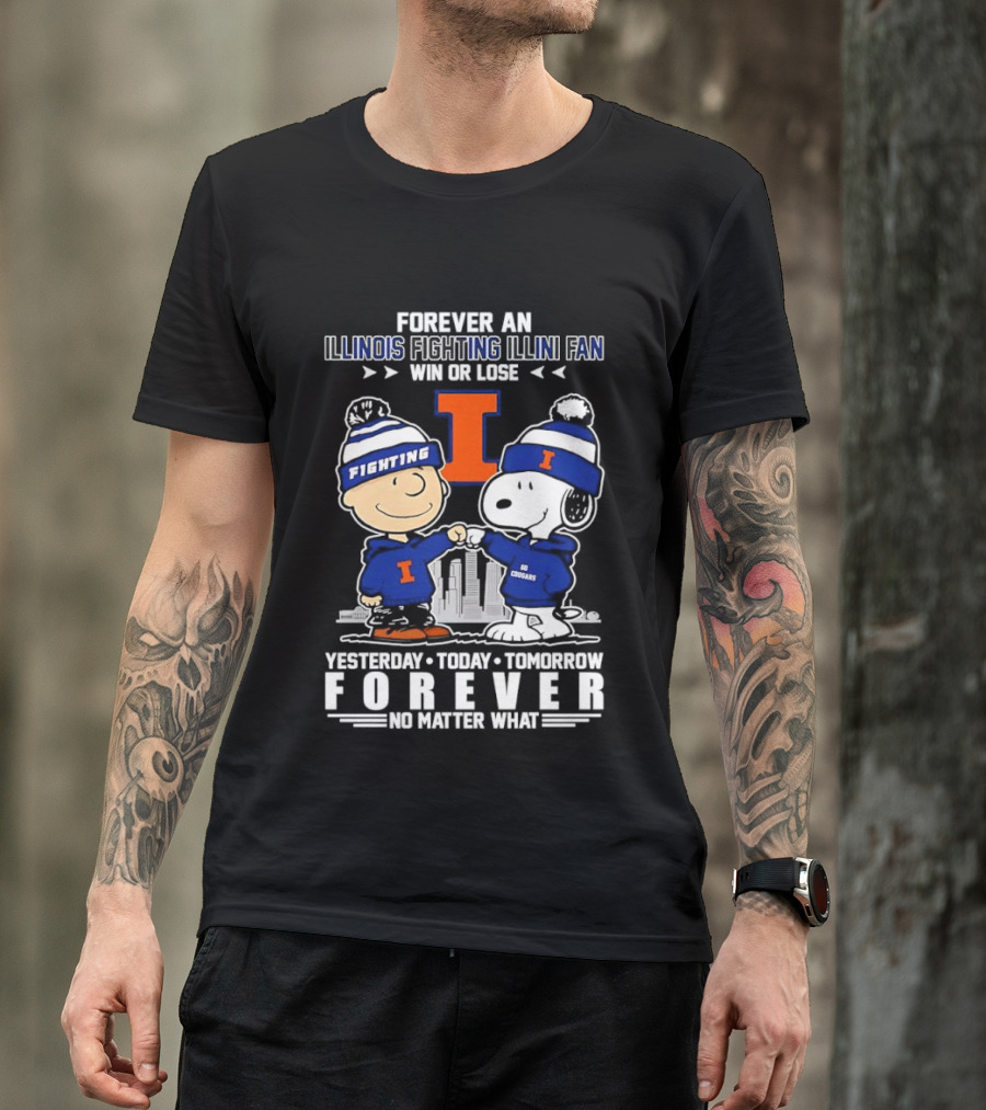 Illinois Fighting Illini Fan Snoopy Charlie Brown Forever Yesterday Today Tomorrow T-Shirt