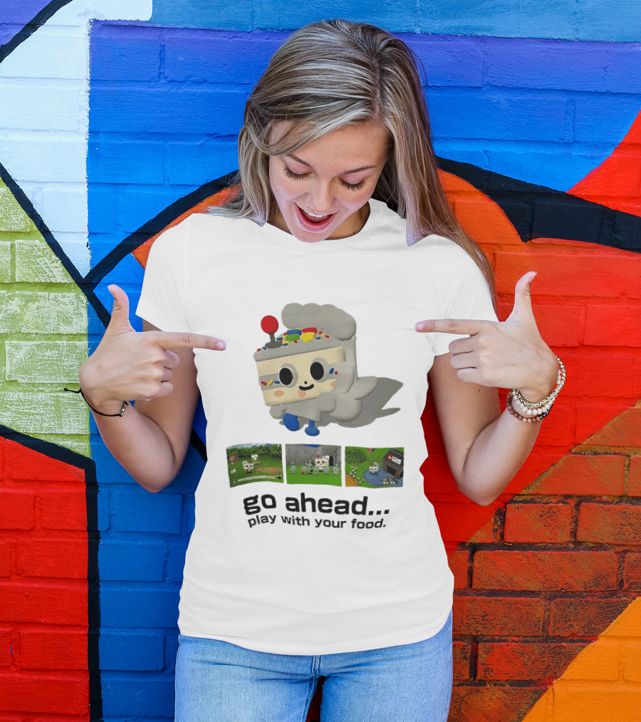 Go Ahead Play With Your Food Fun Cake Character Adventure Scenes T-Shirt