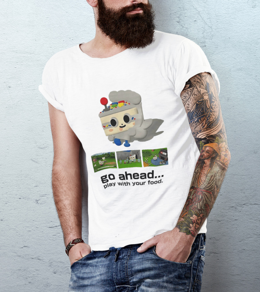 Go Ahead Play With Your Food Fun Cake Character Adventure Scenes T-Shirt