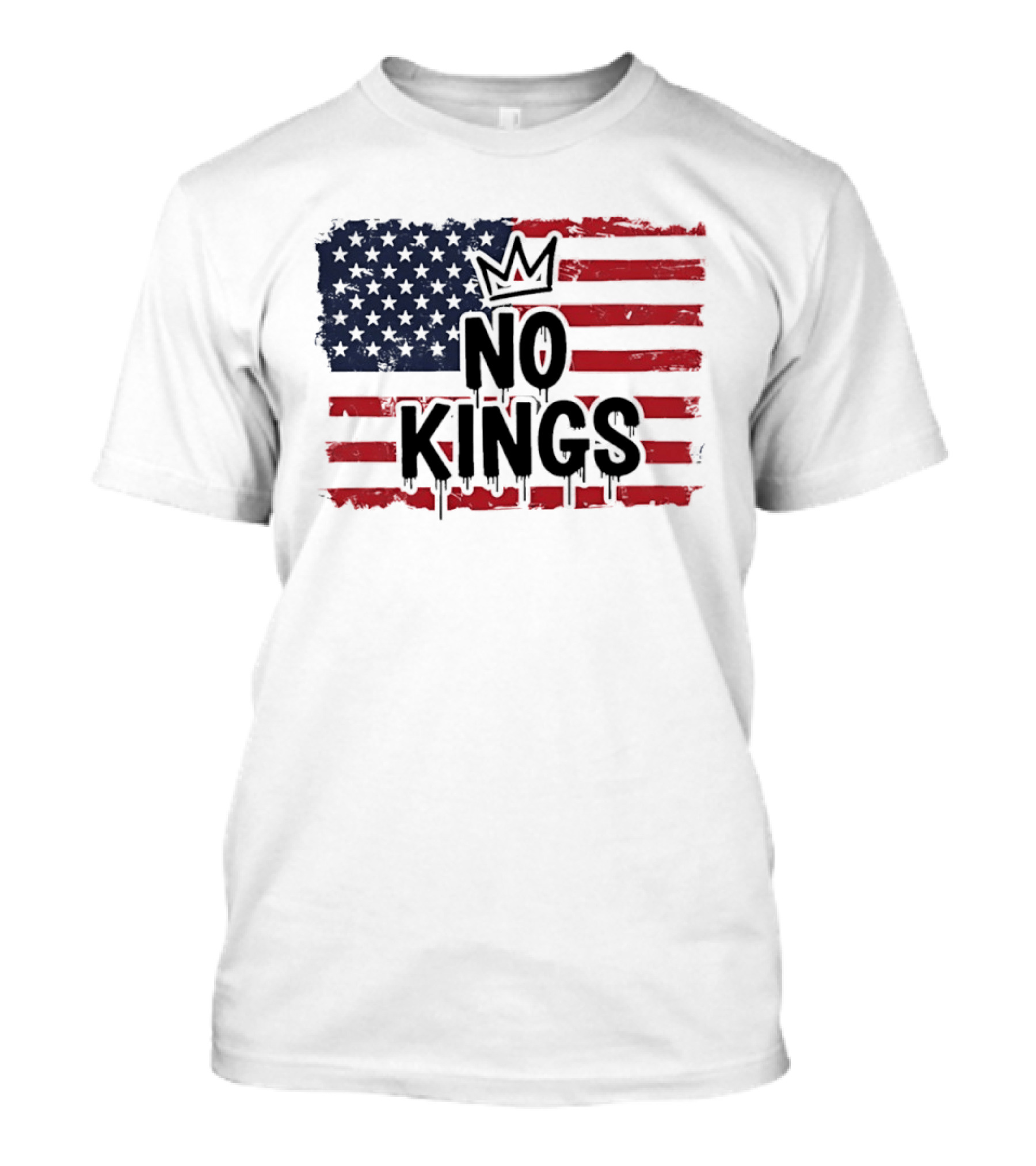 No Kings In America US Flag With Crown Melting Effect T-Shirt