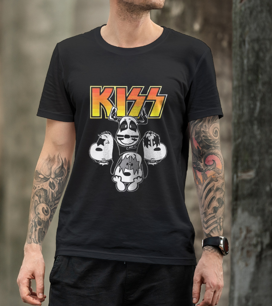 Kiss X Peanuts Snoopy Shout It Out Loud Collaboration Featuring Iconic Characters T-Shirt