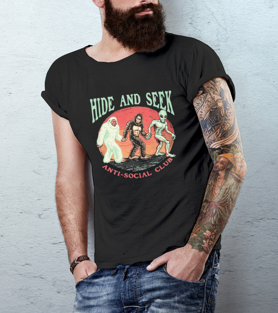 Hide And Seek Antisocial Club Yeti Sasquatch Little Green Man T-Shirt