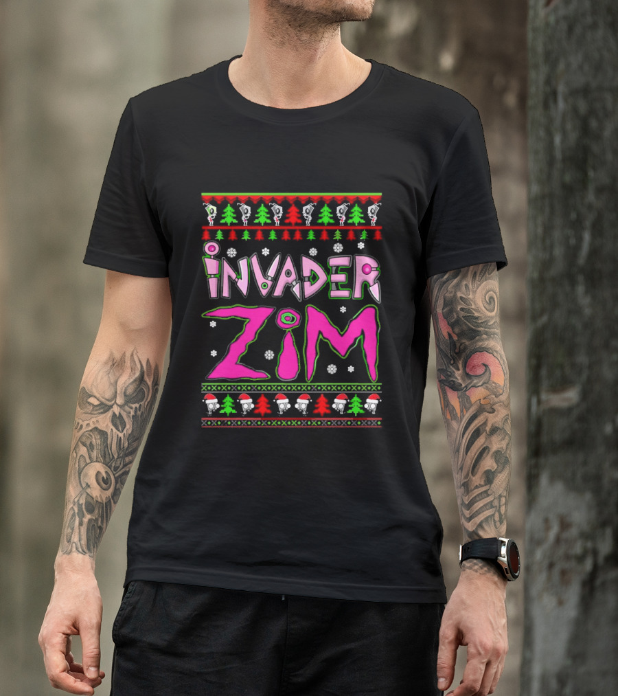 Invader Zim Christmas Sweater Santa Hat Trees T-Shirt