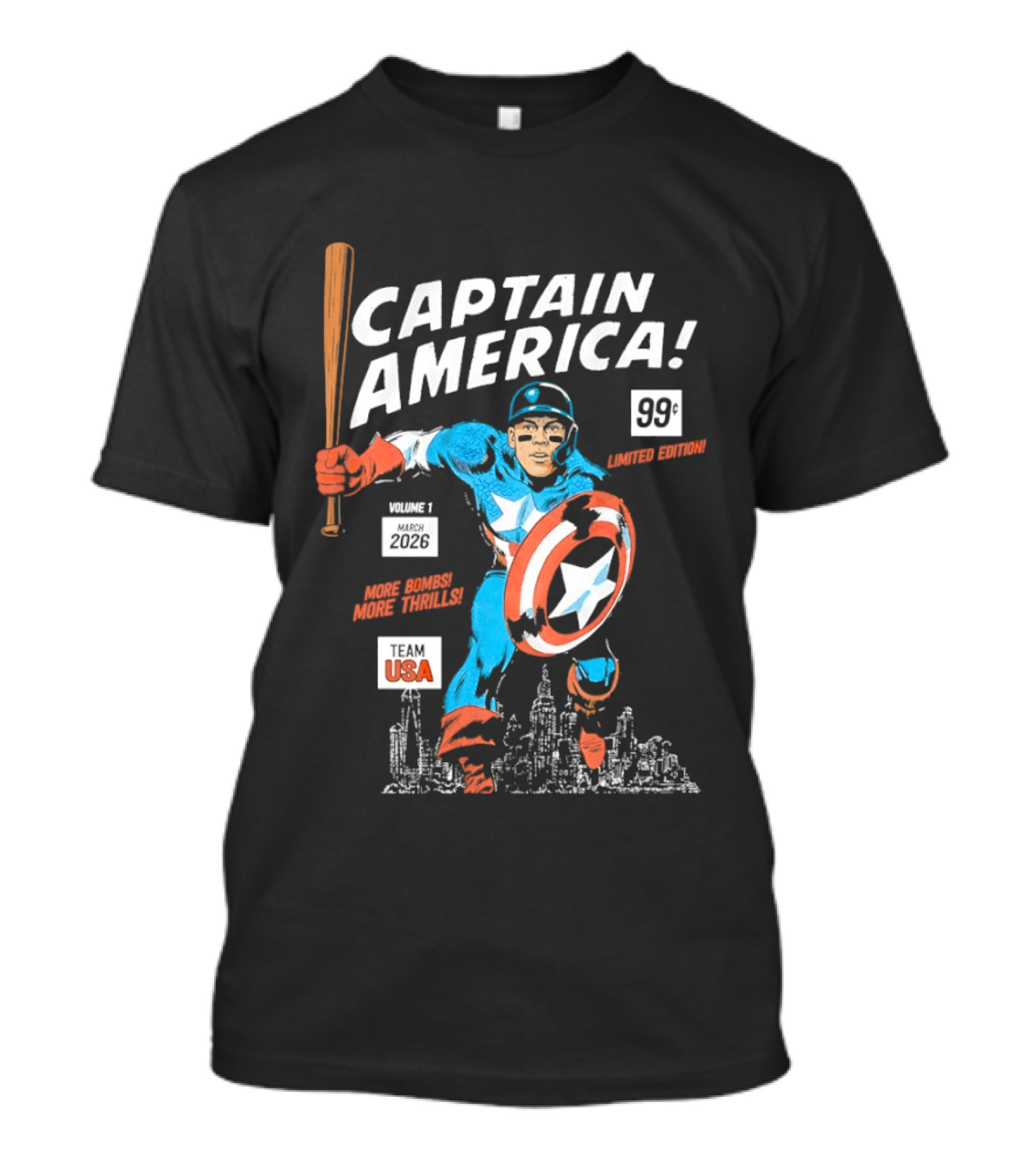 Captain America 99 Aaron Judge More Bombs New York USA Heroic Thrills T-Shirt