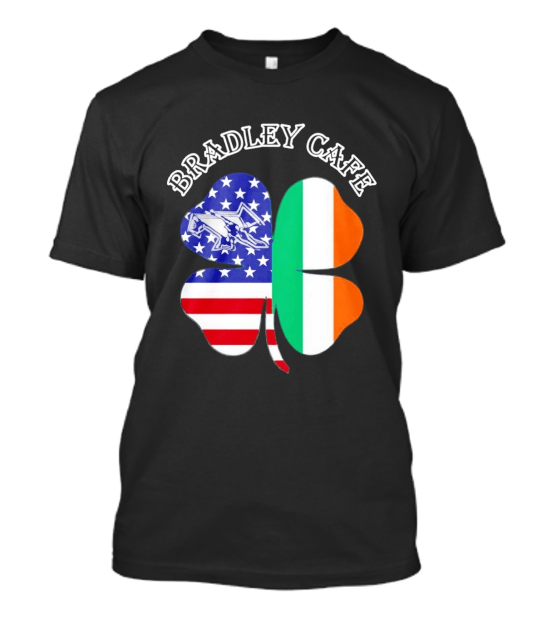 Bradley Cafe Providence RI Est 1937 Four Leaf Clover American Irish Flag T-Shirt