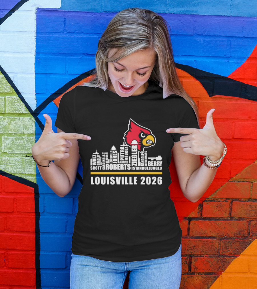 Louisville 2026 Cardinals Skyline Scott Roberts Berry Stephenson T-Shirt