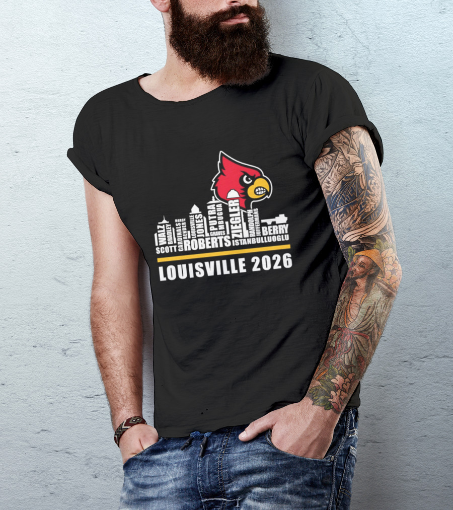 Louisville 2026 Cardinals Skyline Scott Roberts Berry Stephenson T-Shirt