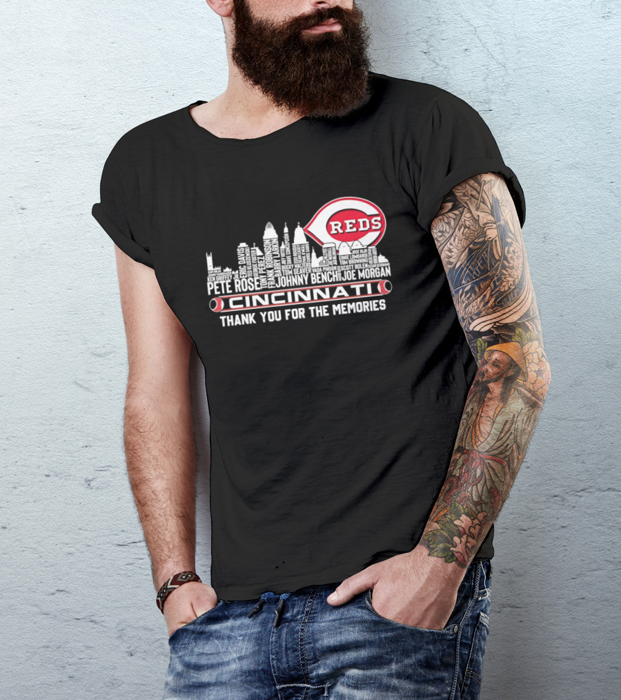 Cincinnati Reds Legends Skyline Thank You For The Memories T-Shirt