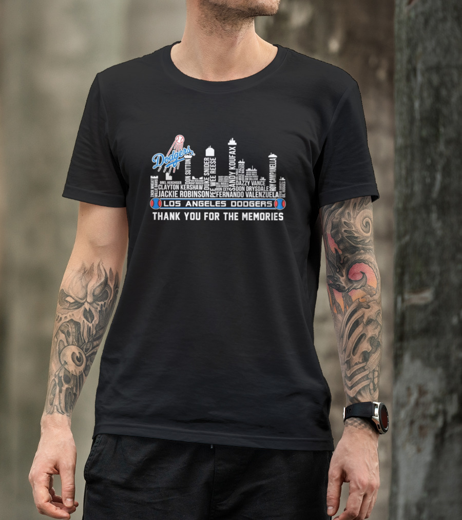 Los Angeles Dodgers Legends Skyline Names Thank You For The Memories T-Shirt