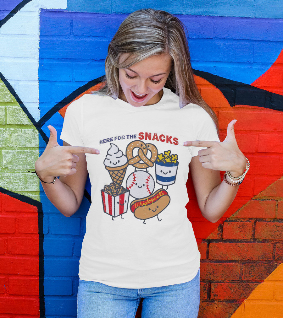 Here For The Snacks Wrigleyville Baseball Ice Cream Popcorn Hotdog Pretzel T-Shirt