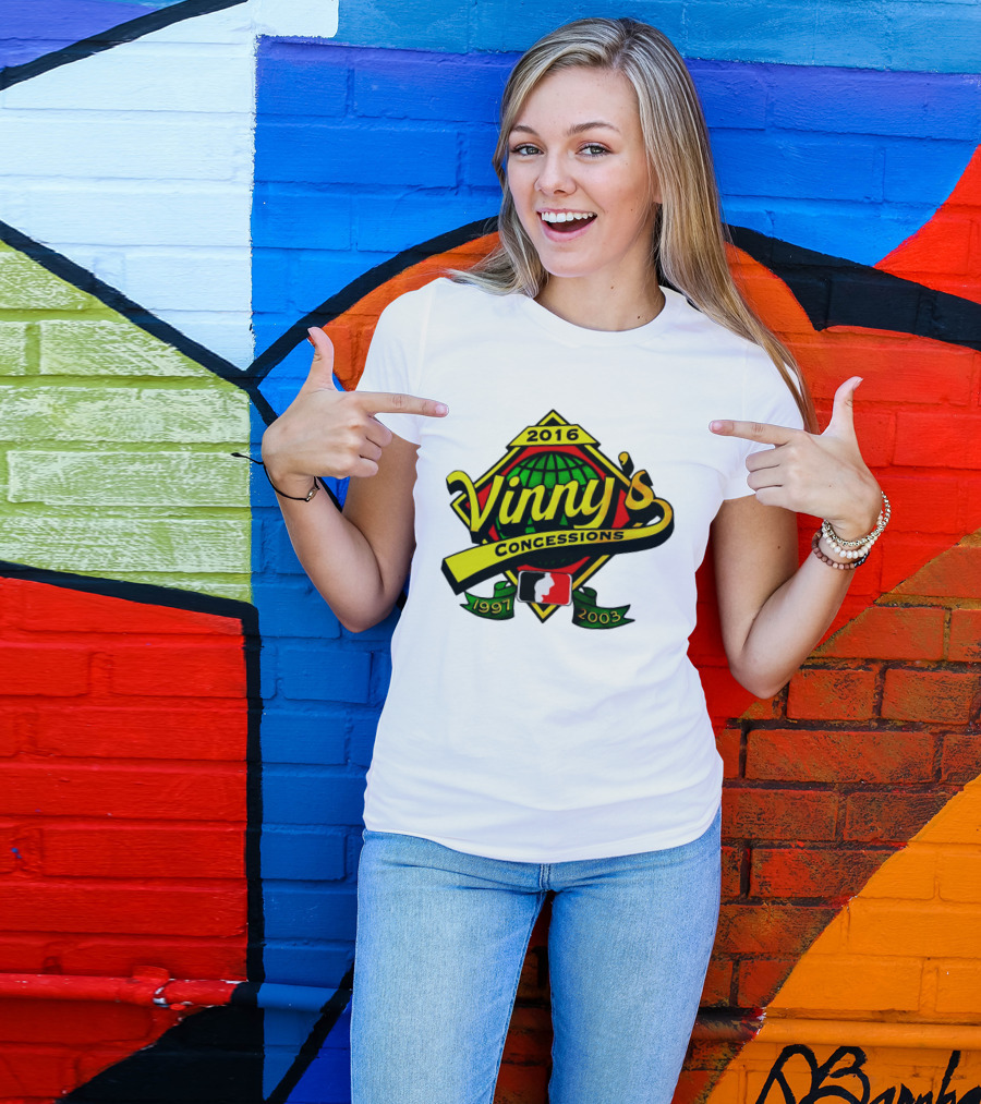 Vinny's Concessions 1997 2003 2016 Globe Ribbon T-Shirt