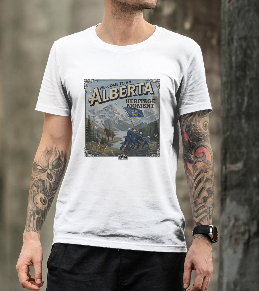 Welcome To An Alberta Heritage Moment Iwo Jima Inspired Rockies Scene T-Shirt