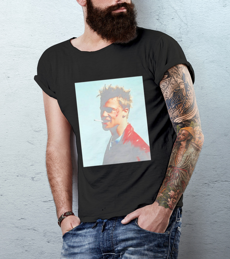 Brad Pitt Fight Club Smoking Tyler Durden Red Jacket Iconic Image T-Shirt