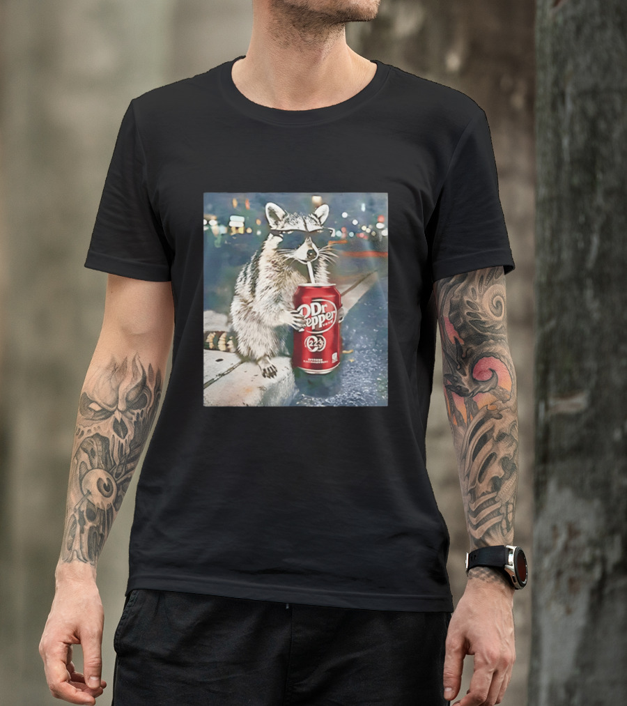 Raccoon Drinking Dr Pepper Meme Funny Soda Animal T-Shirt