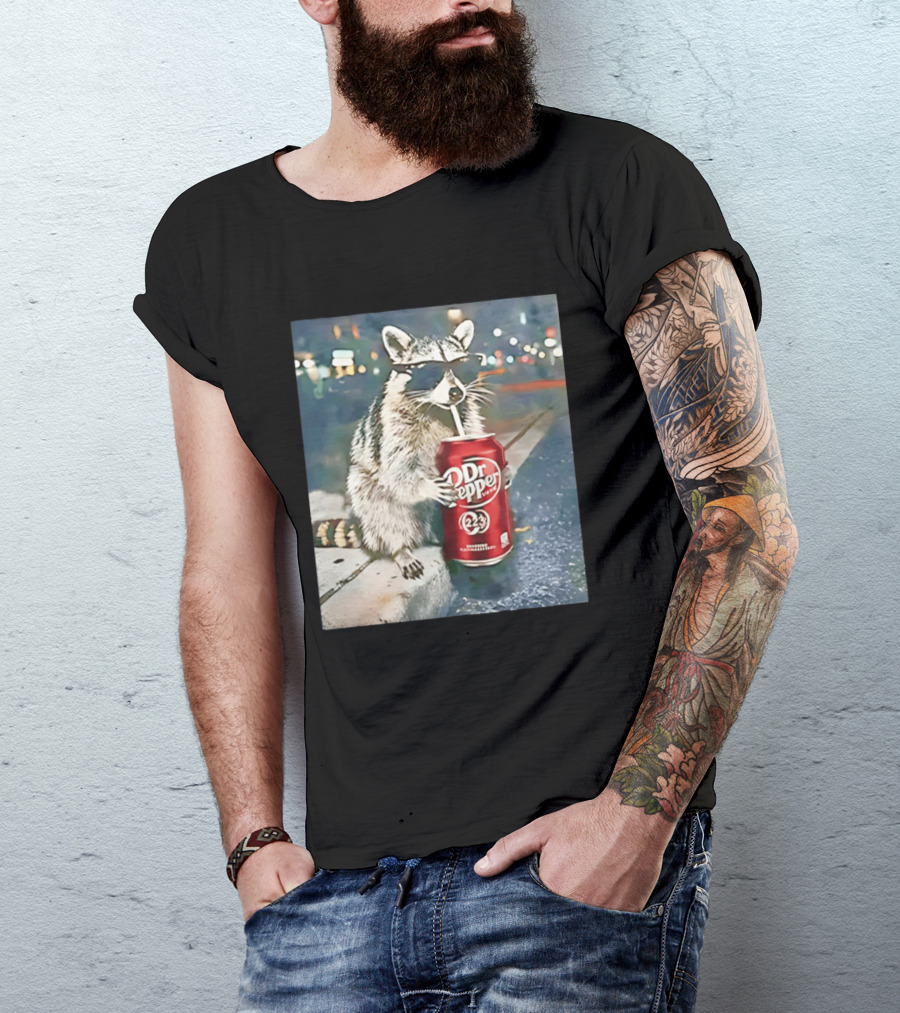 Raccoon Drinking Dr Pepper Meme Funny Soda Animal T-Shirt