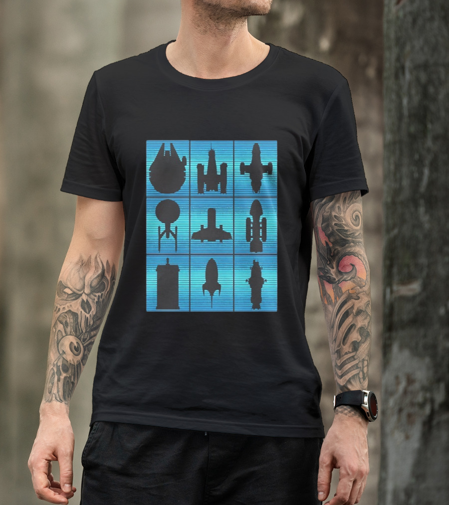 Interstellar Travelers Spaceship Silhouettes Sci Fi T-Shirt
