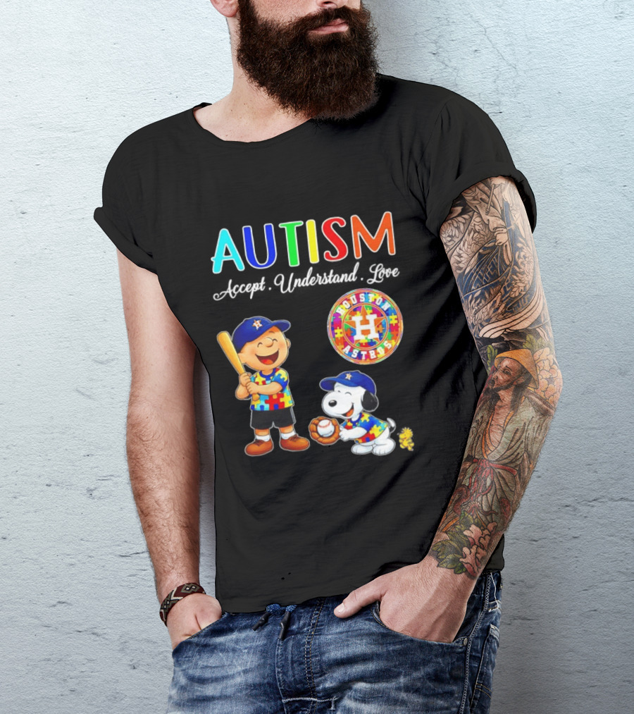 Autism Accept Understand Love Charlie Brown Snoopy Houston Astros MLB T-Shirt