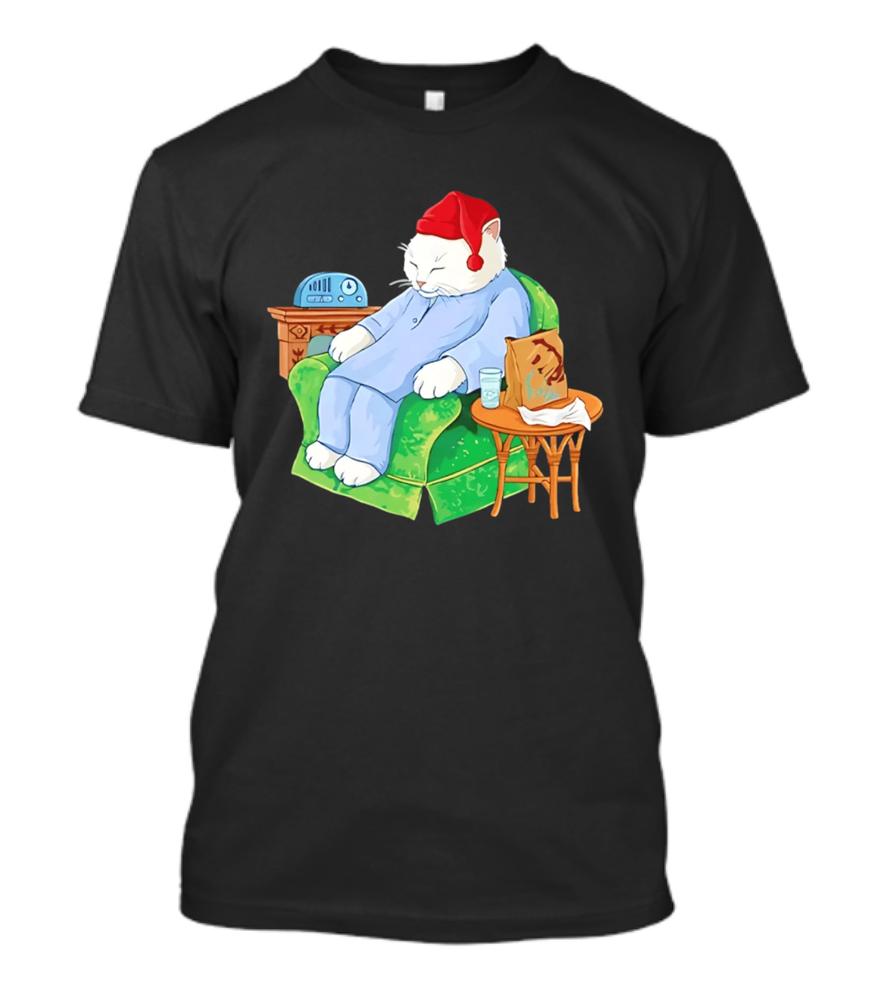 Sleepytime Cat Cartoon Cozy Scene With Tacos T-Shirt