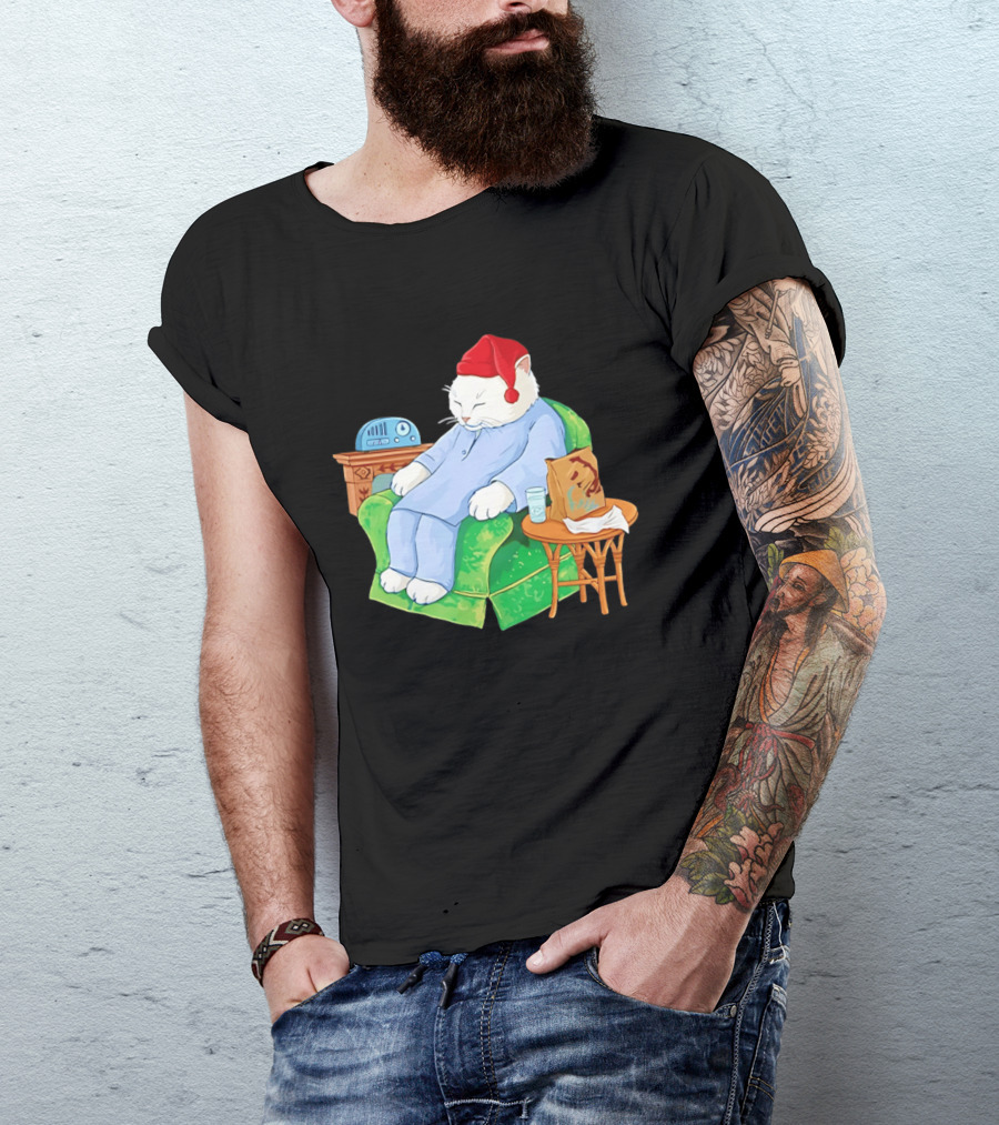 Sleepytime Cat Cartoon Cozy Scene With Tacos T-Shirt