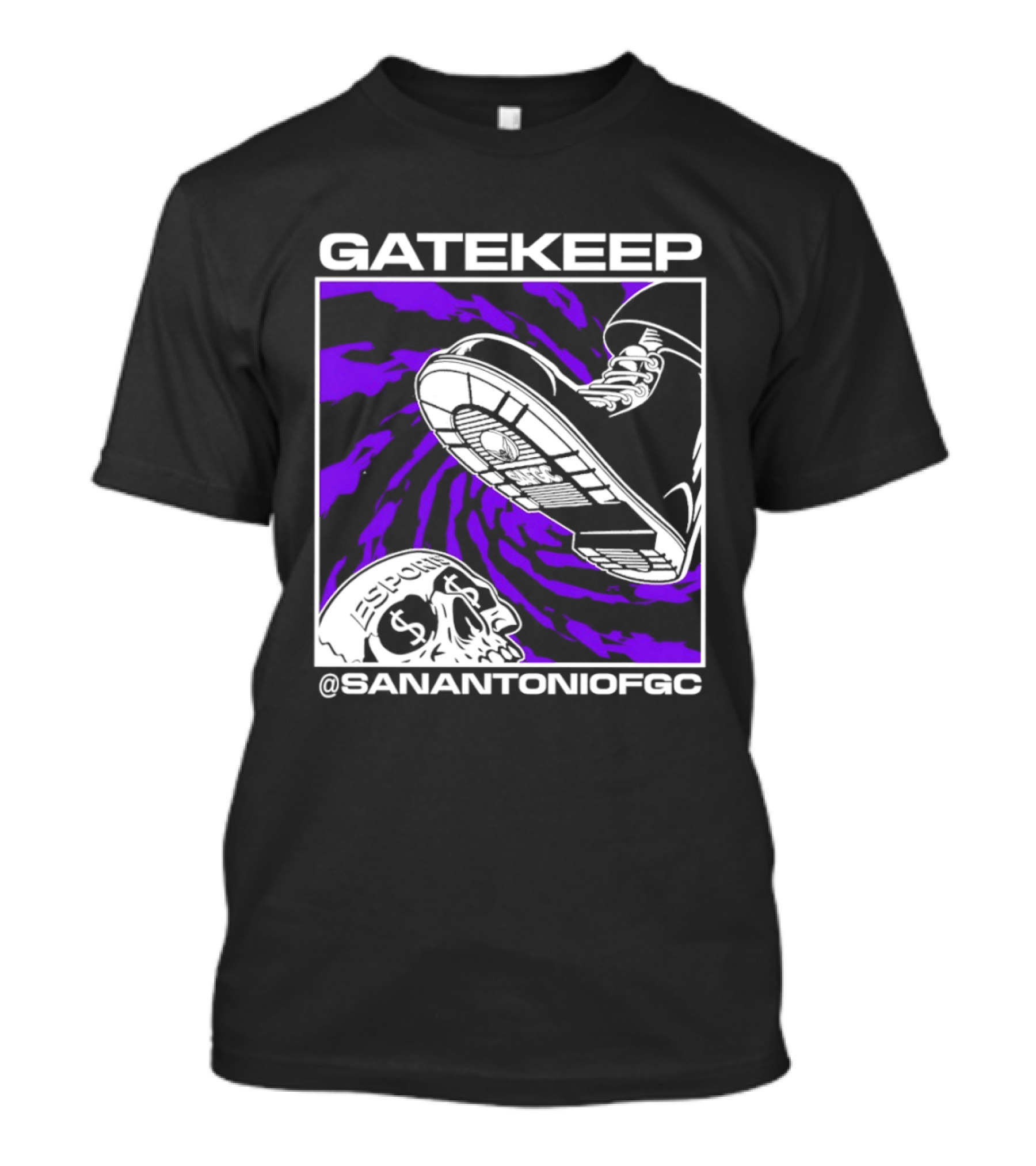 Gatekeep San Antonio Fighting Game Community Sneaker Skull T-Shirt