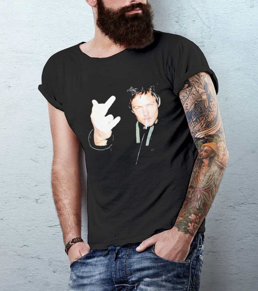 Norman Reedus The Walking Dead Daryl Dixon Middle Finger Smoking T-Shirt