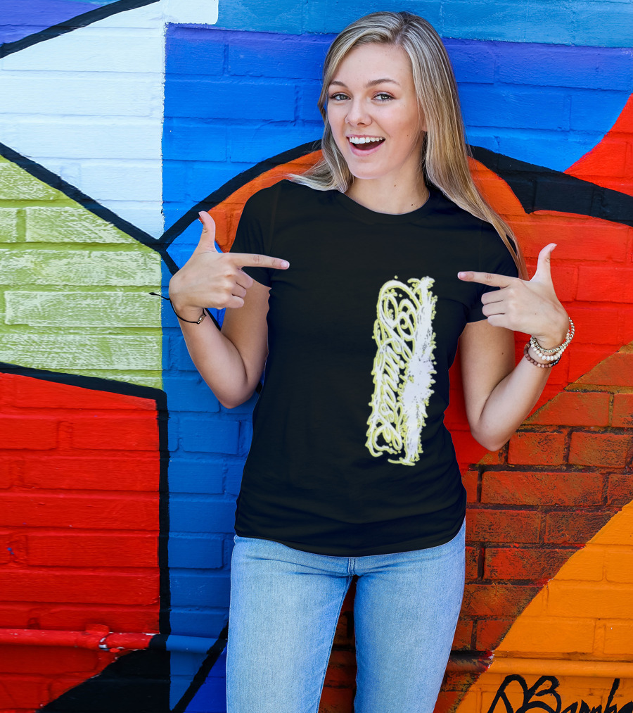 Ski Mask Script Neon Yellow Graffiti Style Vertical T-Shirt